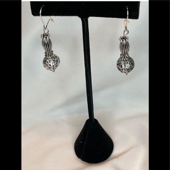 Silver-Tone Beaded Earrings with Kidney Wired Backs - Picture 1 of 5